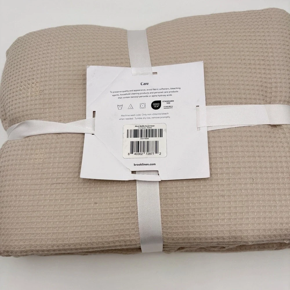 Brooklinen Micro Waffle Duvet Cover Full Queen Pebble Tan 100% Cotton Turkey
